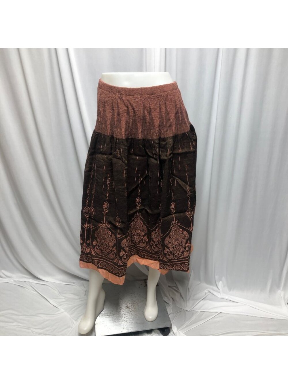 Coldwater Creek Skirt Womens Size Petite Medium Brown Orange Broomstick Peasant